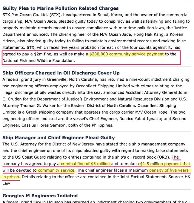 Cases of false oil record book entries