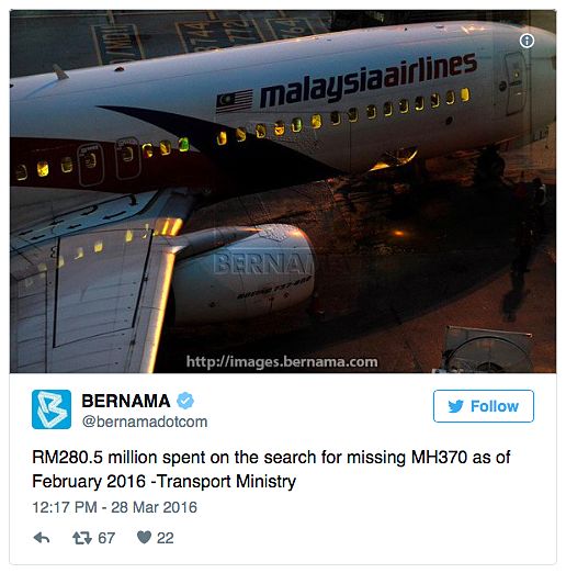 money spend on MH370